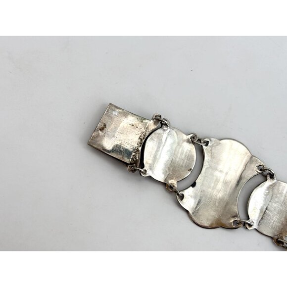 Rare Siam Sterling Silver Chainlink Paneled 30's 925 Vintage Chunky Bracelet - Picture 8 of 15